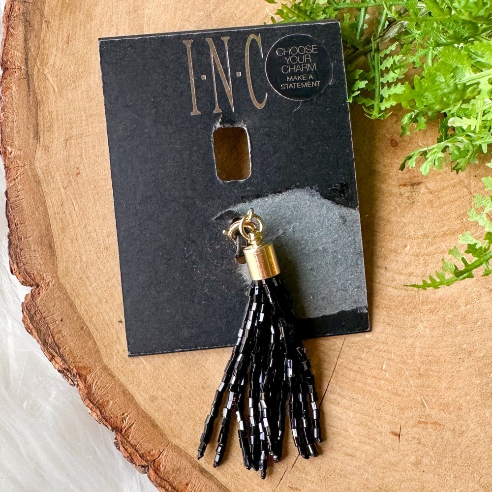 INC International Concepts Black Gold Bead Tassel Charm Necklace Bracelet